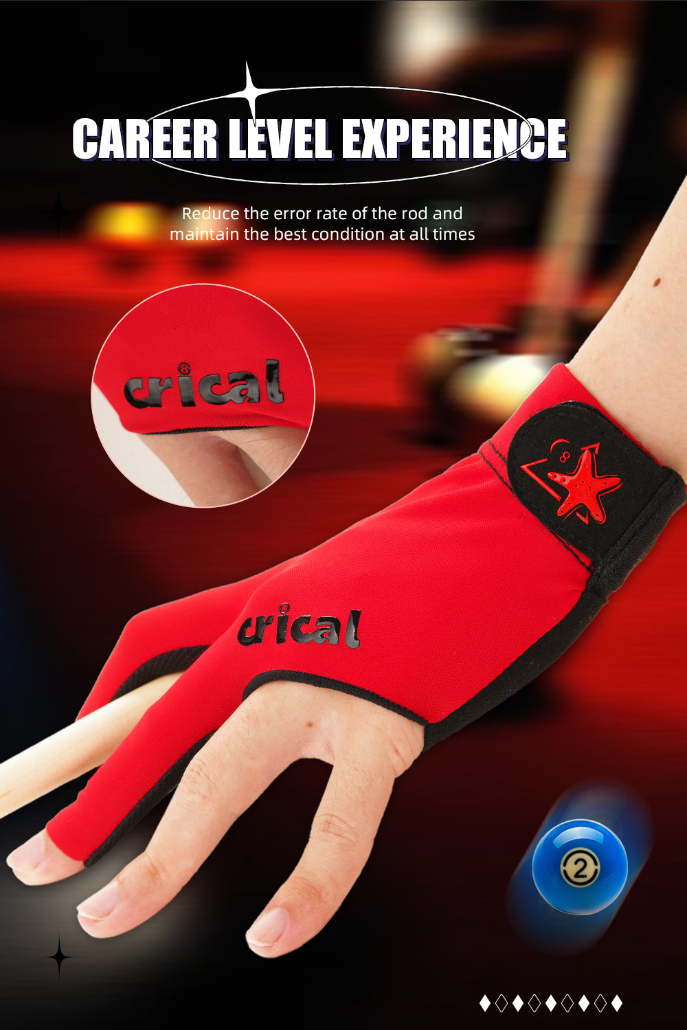 CRICAL 3 Fingers Billiard Glove Comfortable Lycra Snooker Cue Gloves Right Hand & Left Hand Billiard Training Gloves Accessories