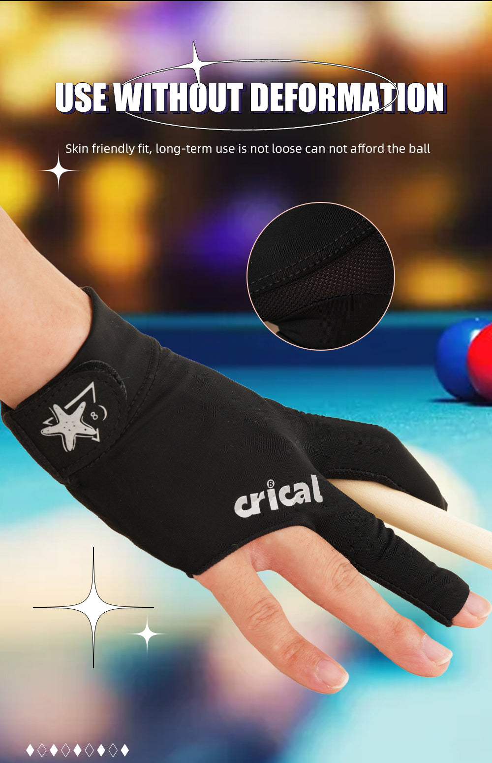 CRICAL 3 Fingers Billiard Glove Comfortable Lycra Snooker Cue Gloves Right Hand & Left Hand Billiard Training Gloves Accessories