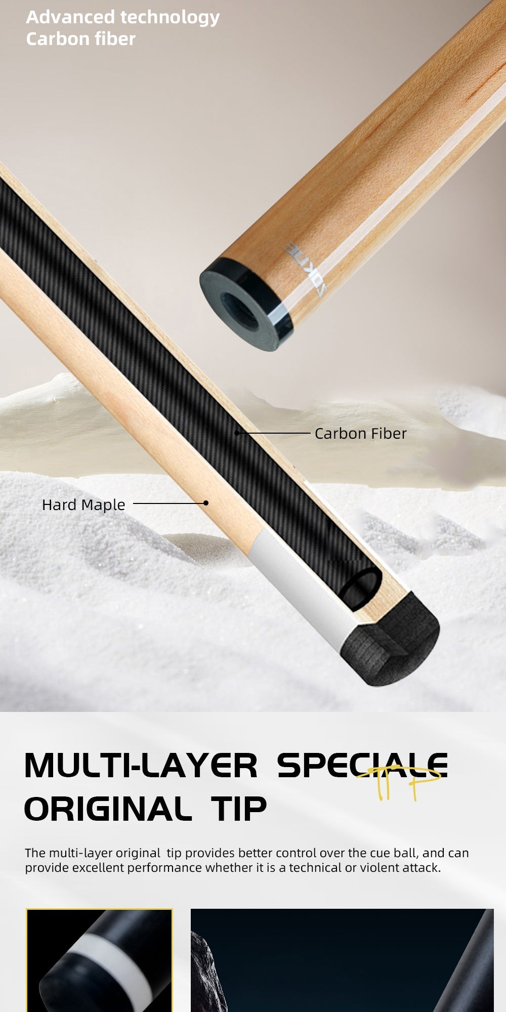 ZOKUE Elite Series Carbon Fiber Pool Cue Low Deflection Full Carbon Technology Cue Stick For Beginner Primary Pool Stick