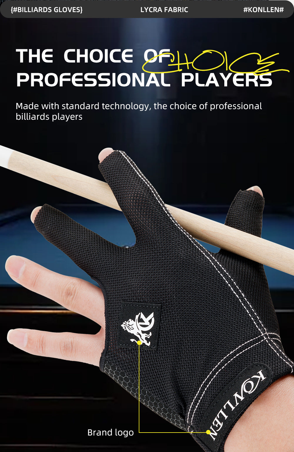 KONLLEN Billiards Pool Cue Gloves, 3 Finger Gloves, Left and Right Hand Carom Gloves, Professional Billiard Accessories