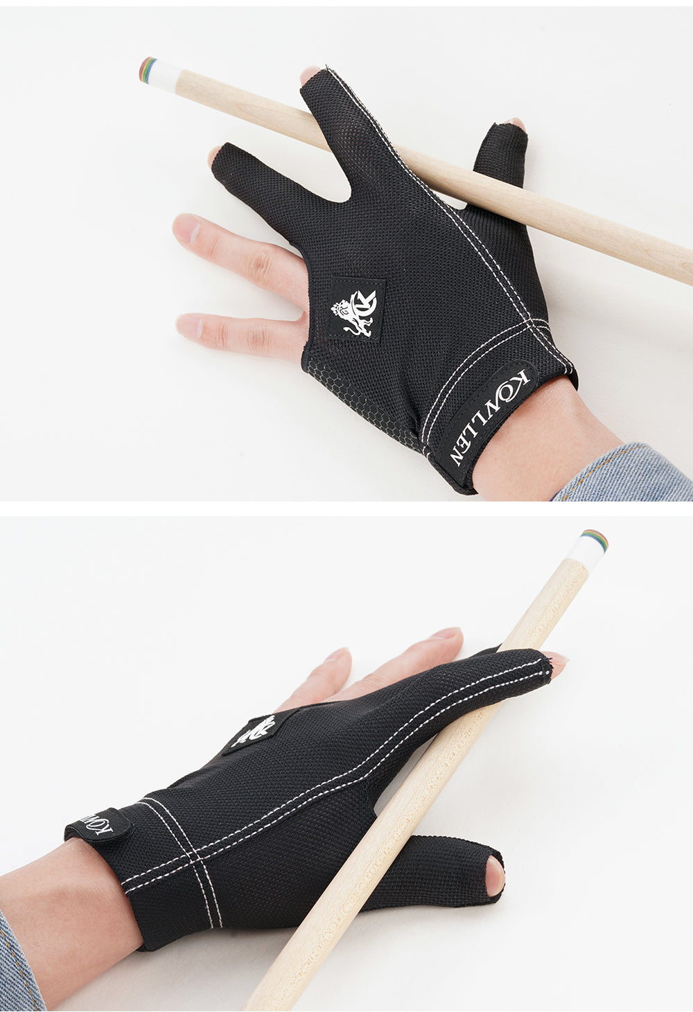 KONLLEN Billiards Pool Cue Gloves, 3 Finger Gloves, Left and Right Hand Carom Gloves, Professional Billiard Accessories