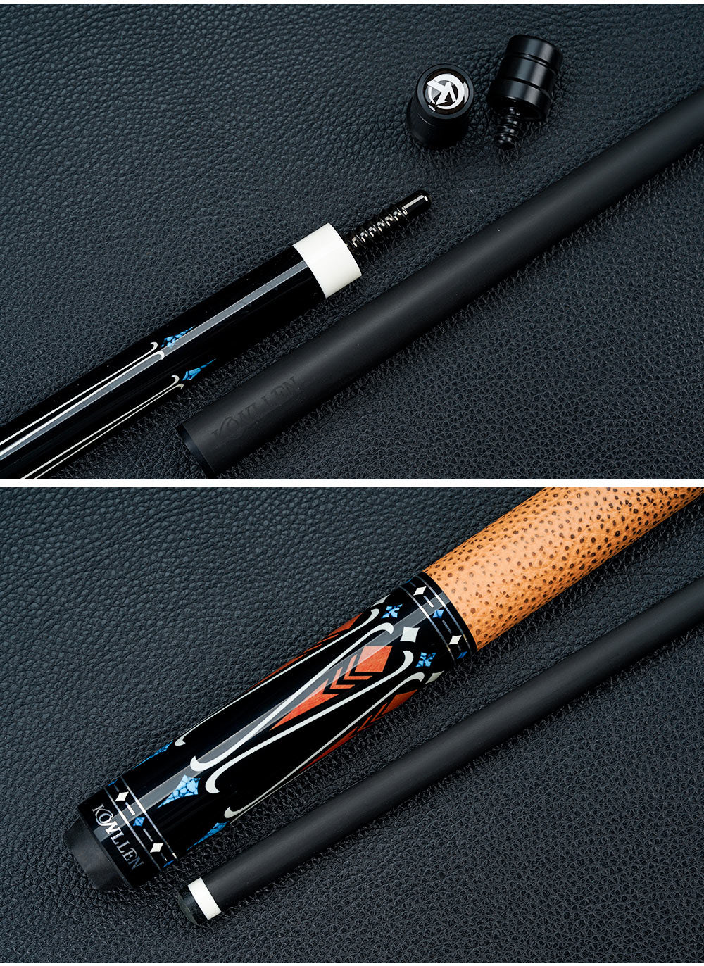 KONLLEN Billiard Carbon Fiber Pool Cue 12.5mm Tip 3*8/8 Joint Pin Professional Taper Leather Grip with case