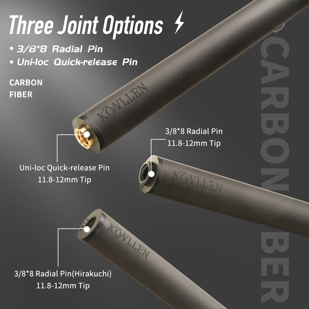 KONLLEN Billiard Carbon Fiber 3 Cushion Carom/Libre Cue Stick Shaft Uni-loc /Radial 3/8*8 Pin Joint Single Shaft for PERI