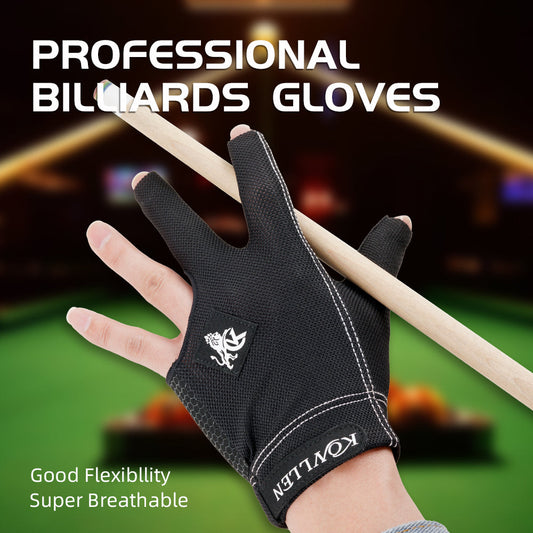 KONLLEN Billiards Pool Cue Gloves, 3 Finger Gloves, Left and Right Hand Carom Gloves, Professional Billiard Accessories