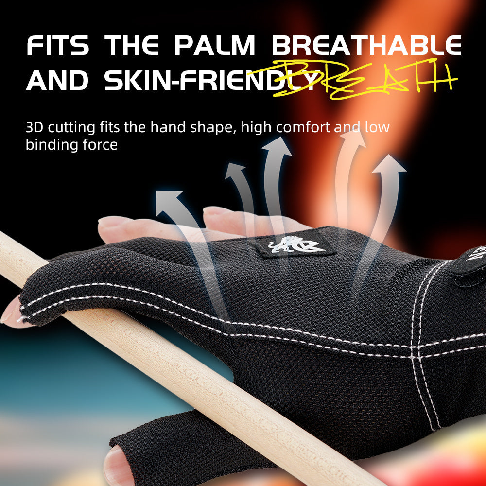 KONLLEN Billiards Pool Cue Gloves, 3 Finger Gloves, Left and Right Hand Carom Gloves, Professional Billiard Accessories