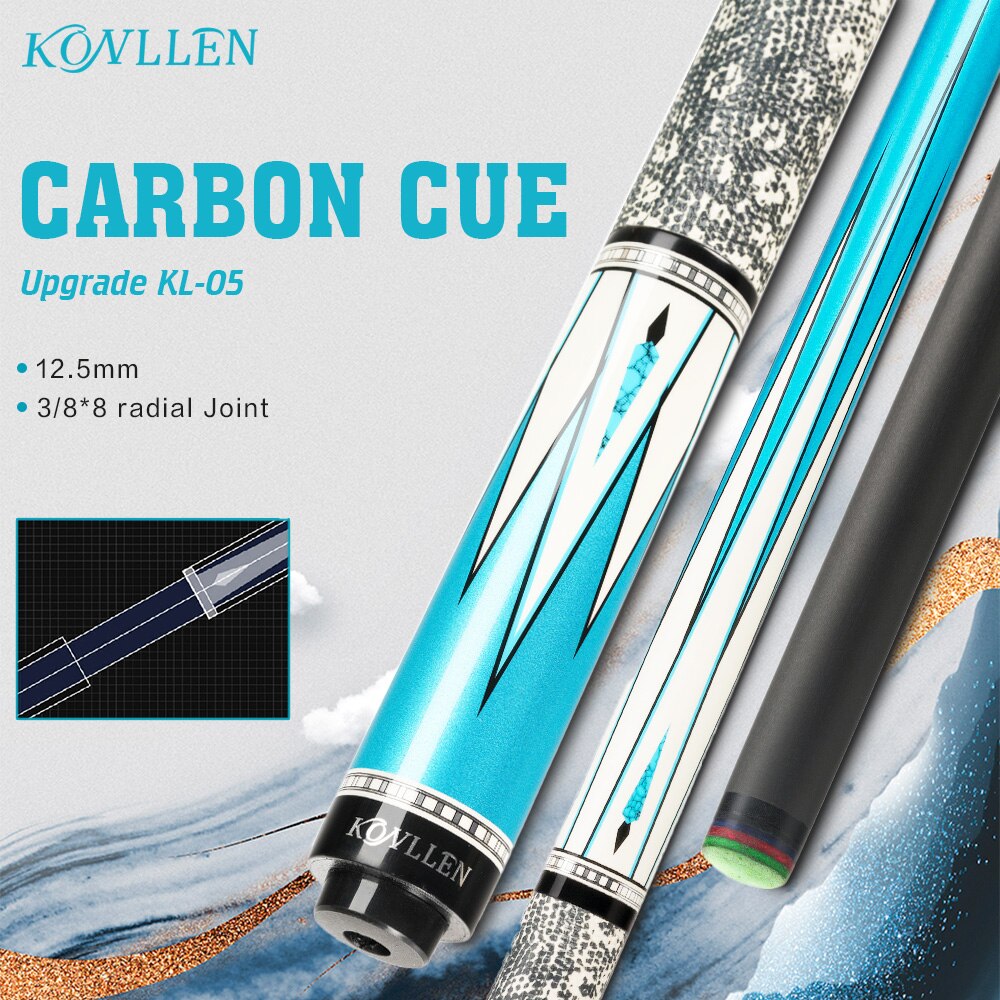 KONLLEN Carbon Fiber Pool Cue Stick 11.5/12.5mm 3/8 *8 Radial Pin Joint 1/2 Play Cue Stick Tecnologia Professional Billiard Cue