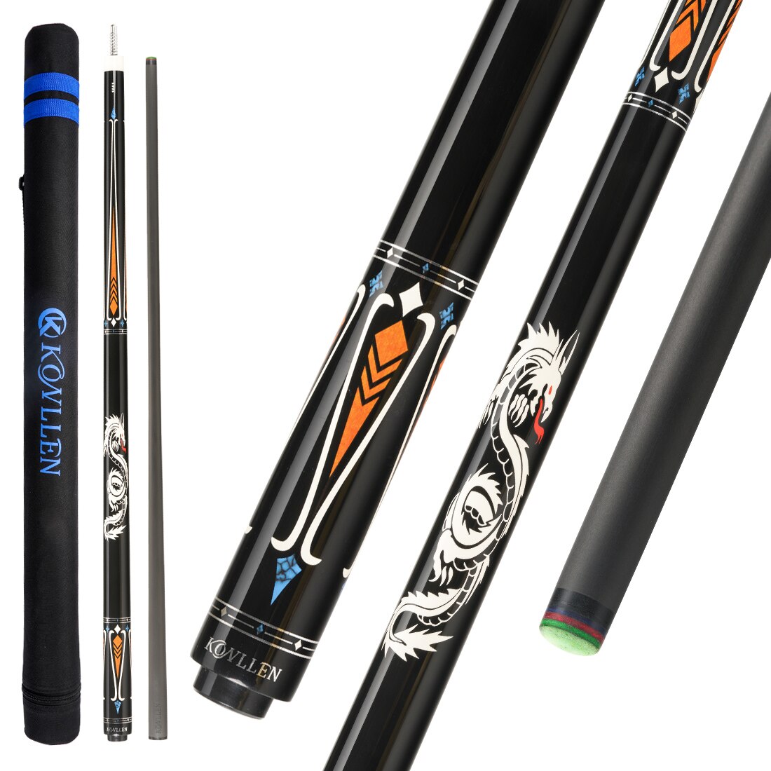 KONLLEN Carbon Fiber Pool Cue Stick 11.5/12.5mm 3/8 *8 Radial Pin Joint 1/2 Play Cue Stick Tecnologia Professional Billiard Cue