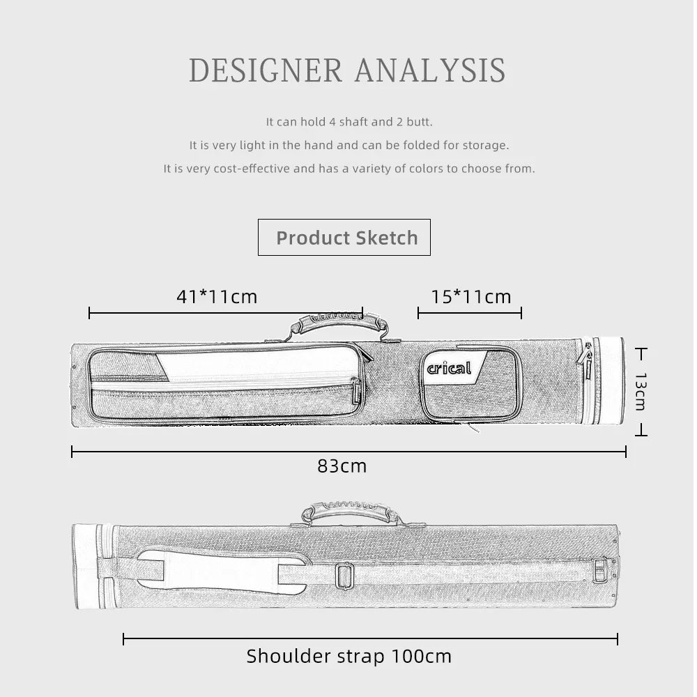 CRICAL Billiards Cue Case 6 Holes 2x4 Pool Cue Case Billiard Bag 2 Butts 4 Shafts 86cm Stick Carrying Case Billiard Accessories