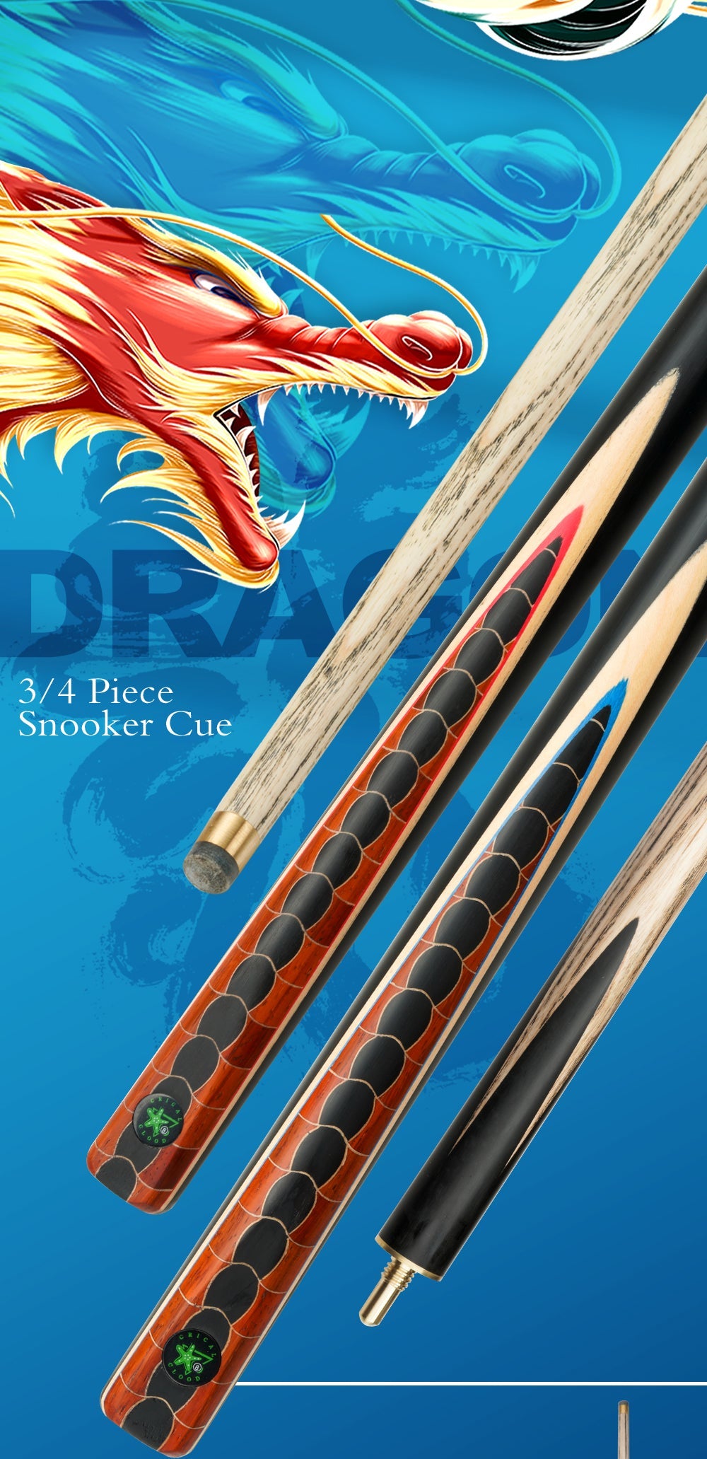 CRICAL Dragon Cue 3/4 Split Billiard Snooker Cue Professional 10-10.2mm Tip Ashwood Shaft With Case Extension Handmade Stick