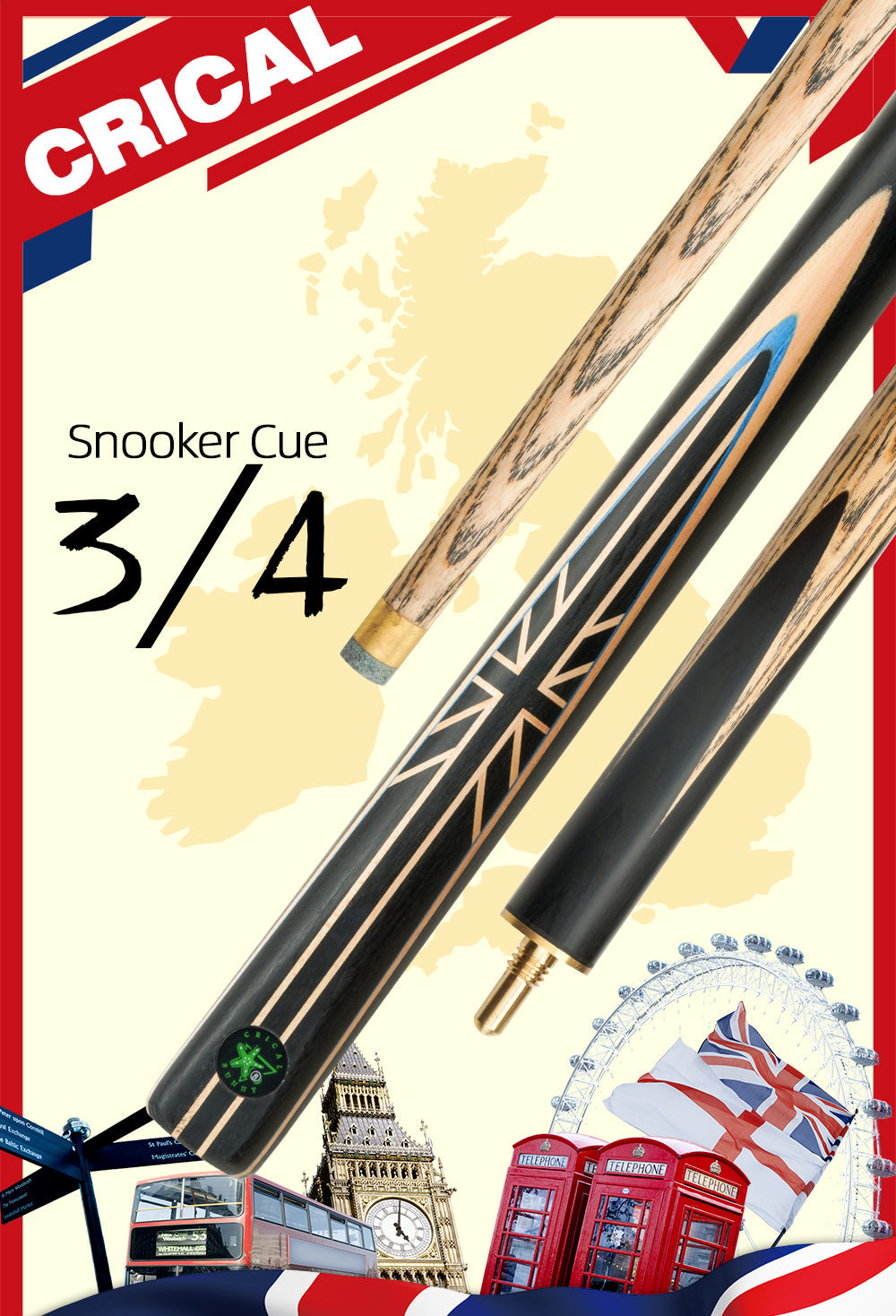 CRICAL Cue 3/4 Split Billiard Snooker Cue Professional 10-10.2mm Tip Ashwood Shaft With Case Extension Handmade Snooker Stick