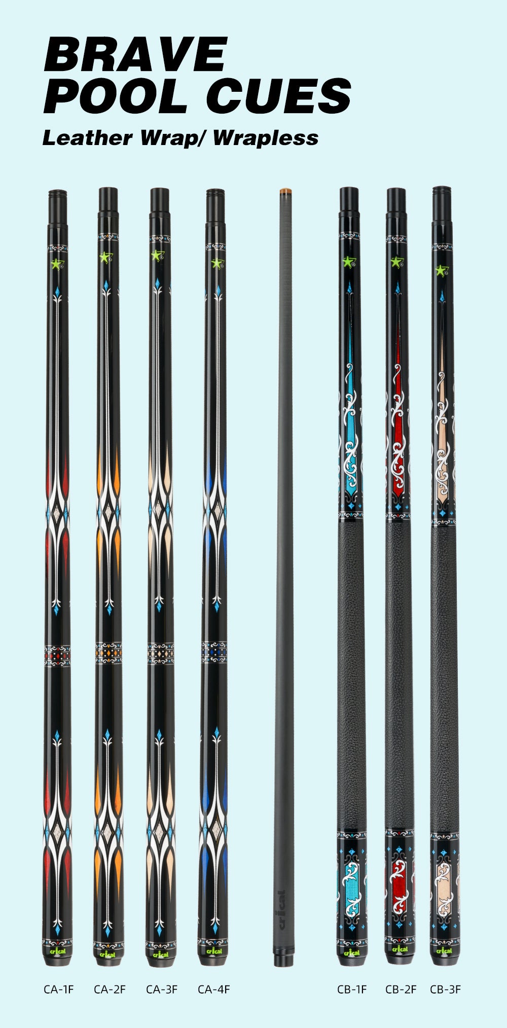 CRICAL Carbon Fiber Pool Cue Stick 11.5mm 12.5mm Uni-loc 3/8x8 Radial Pin Low Deflection Billiard Cue Stick Case Set