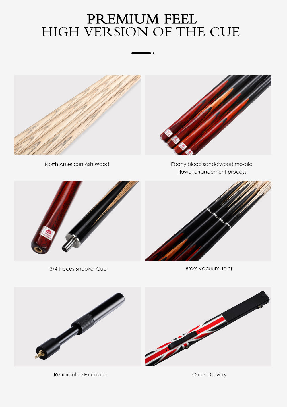 O'MIN Blood Lord 3/4 Snooker Cue Ebony Butt with Case with Extension Billiard Snooker 9.5mm Tip with Professional Cue Free Gift