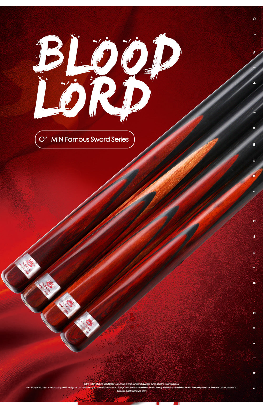 O'MIN Blood Lord 3/4 Snooker Cue Ebony Butt with Case with Extension Billiard Snooker 9.5mm Tip with  Free Gift