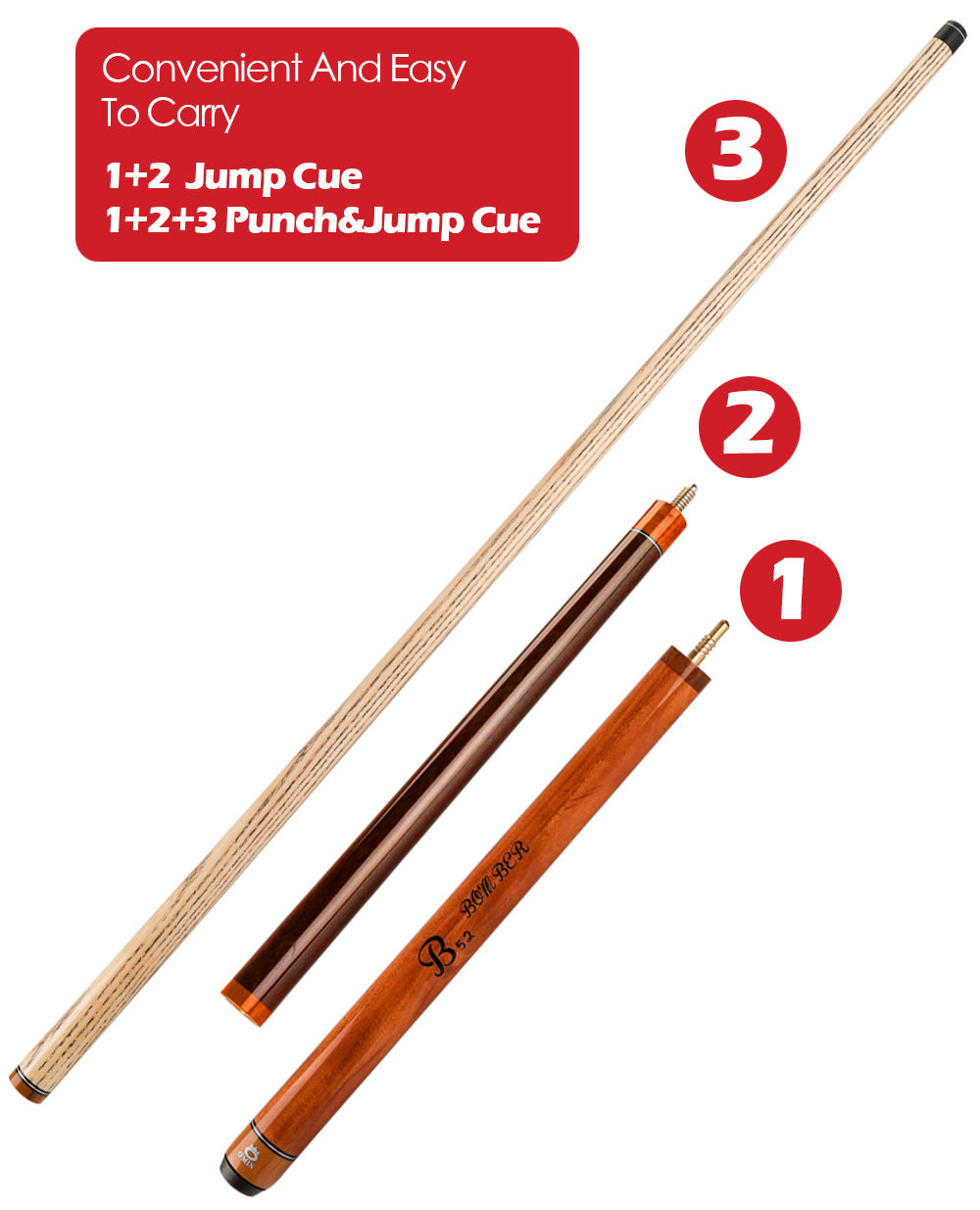 O'Min Bomber Billiard Punch&Jump Cue 14mm Tip 141cm Length High Quality Ashwood Shaft Professional Break Cue