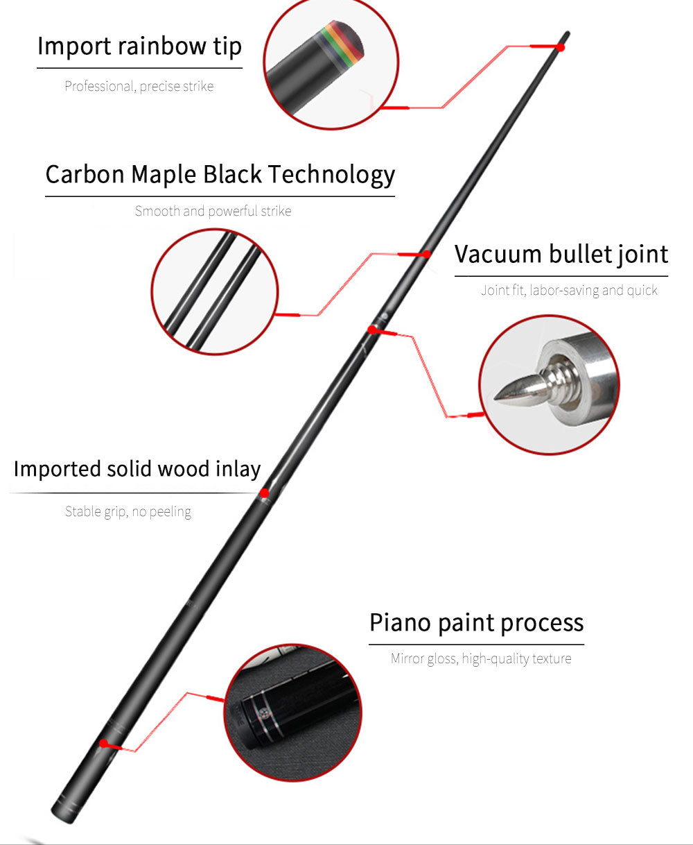 Poinos Black Technology Carbon Fiber Pool Cue 10.8/11.8/13mm Rainbow Tip