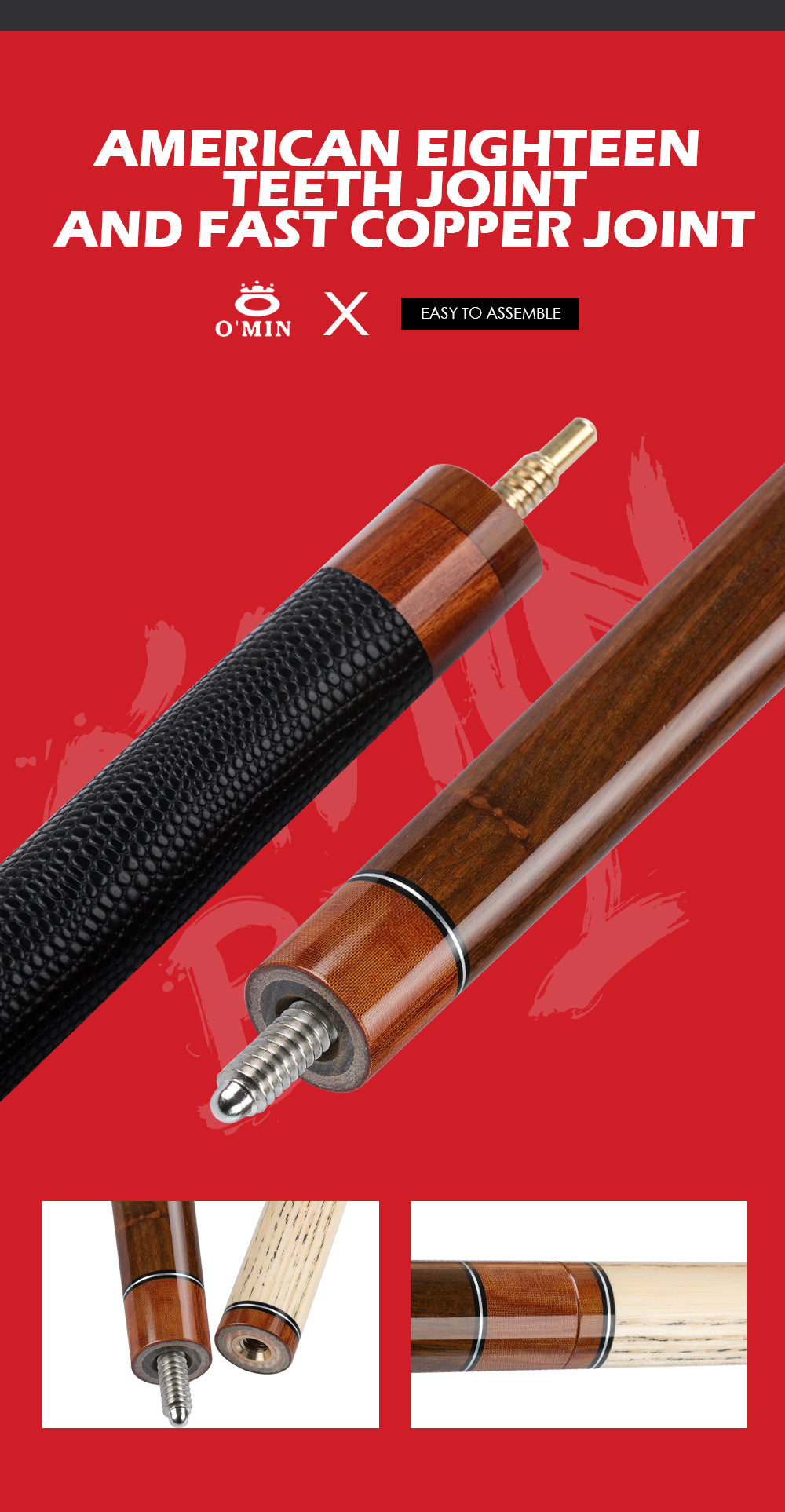 O'Min Bomber Billiard Punch&Jump Cue 14mm Tip 141cm Length High Quality Ashwood Shaft Professional Break Cue