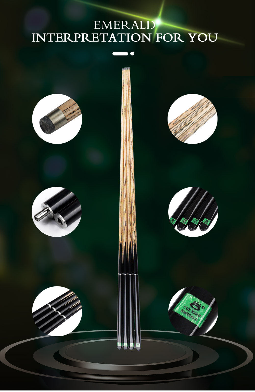 O'MIN Emerald 3/4 Snooker Cue Handmade 9.5mm Tip Case Top ebony Butt Extension Professional Billiard Snooker Cue High-end