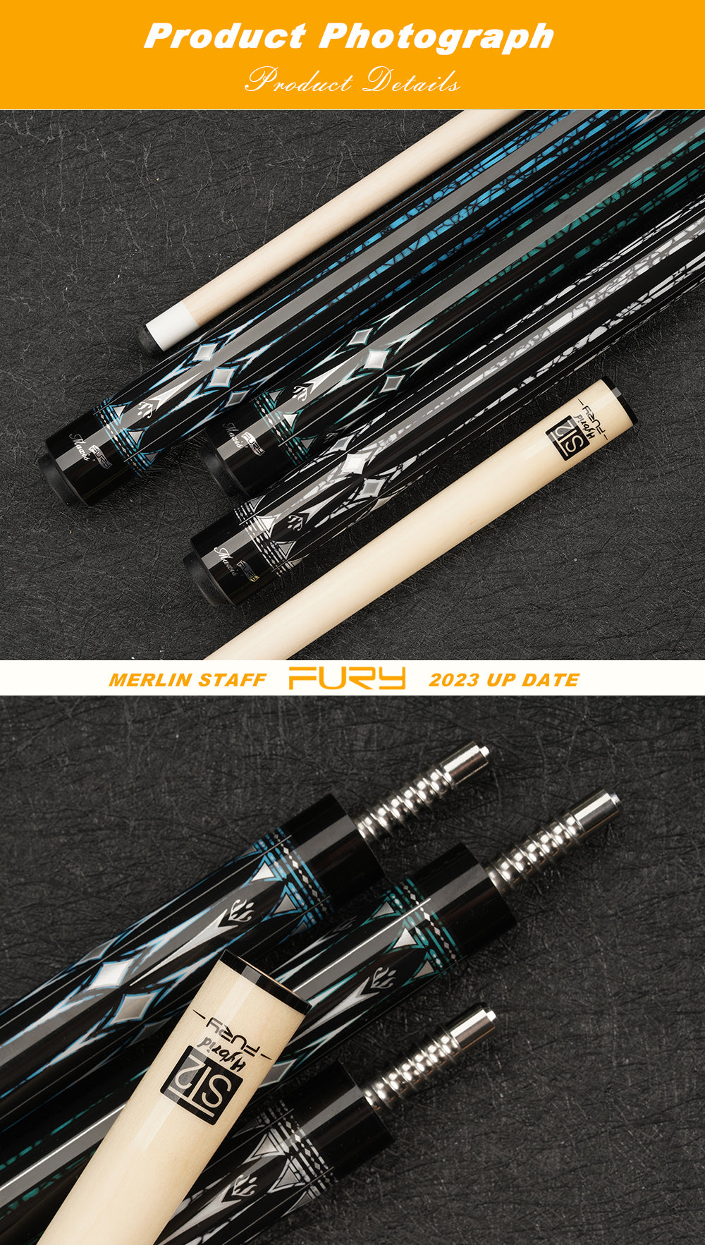 Fury LC Series Pool Cue Stick Kit Billiard Canadian Maple Shaft 12.5mm Tip Center Joint Radial Digital Engraving Bare Wrap Stick