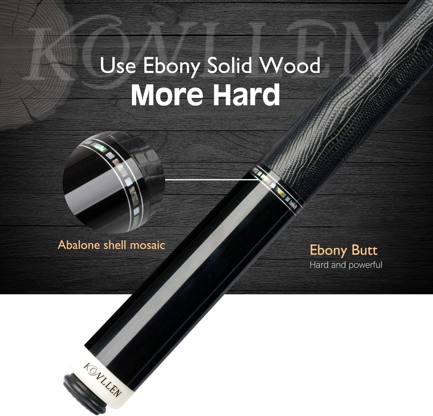 KONLLEN Carbon Fiber Pool Cue Stick Handmade Inlay Cue 12.5mm (Abalone Shell Inlay Ring, Carbon Technology Low Deflection Billiard Cue Stick, Ebony