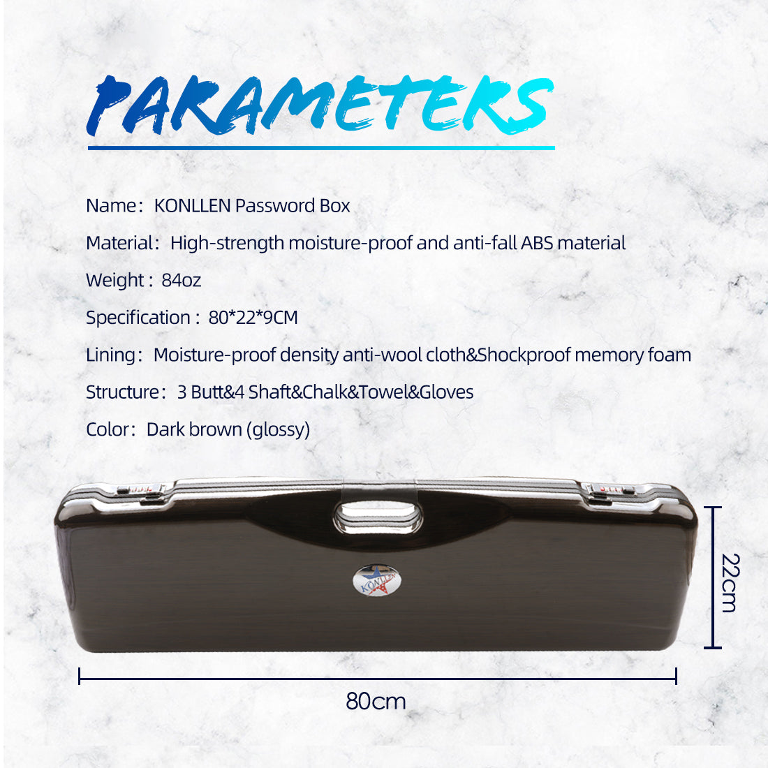 KONLLEN Cue Case 7 Holes 3 Butt 4 Shafts Password Box