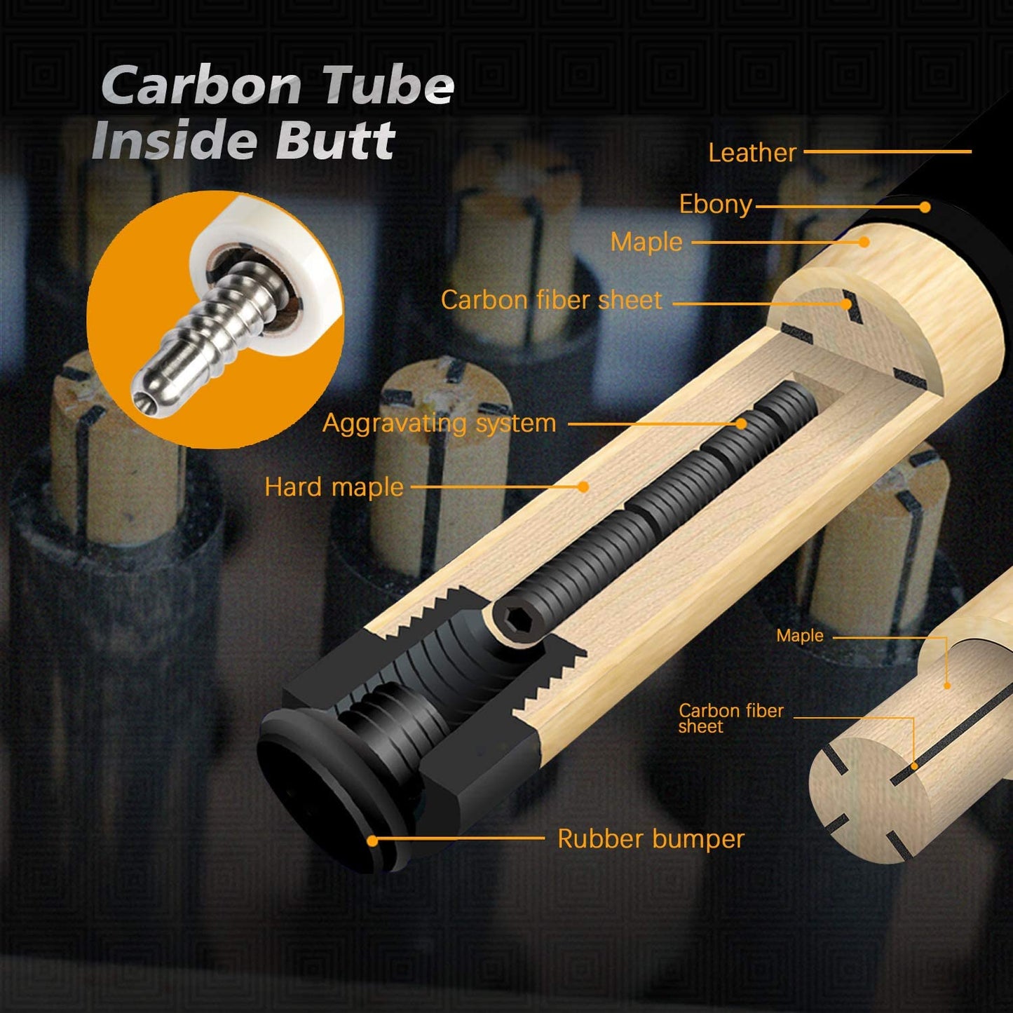 KONLLEN 3 Cushion Carom Cue Carbon Fiber Stick Technology Billiard Cue  (Silver Ring Inlay,Carbon Fiber Shaft,142cm, 12mm 3c-Plus Tip, Radial