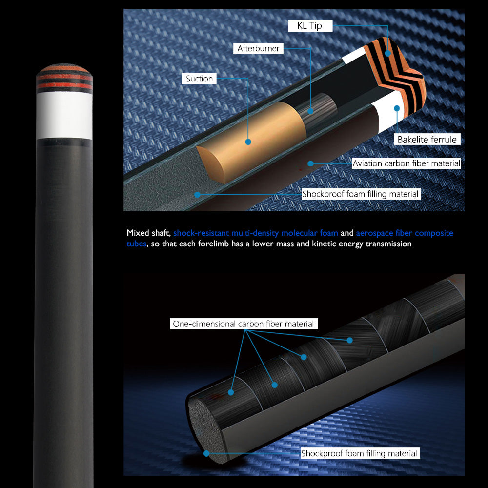 KONLLEN Carom Cue Carbon Fiber Shaft 12.4mm Uni-loc Radial Pin 3/8*8 Pin Joint 69cm Length