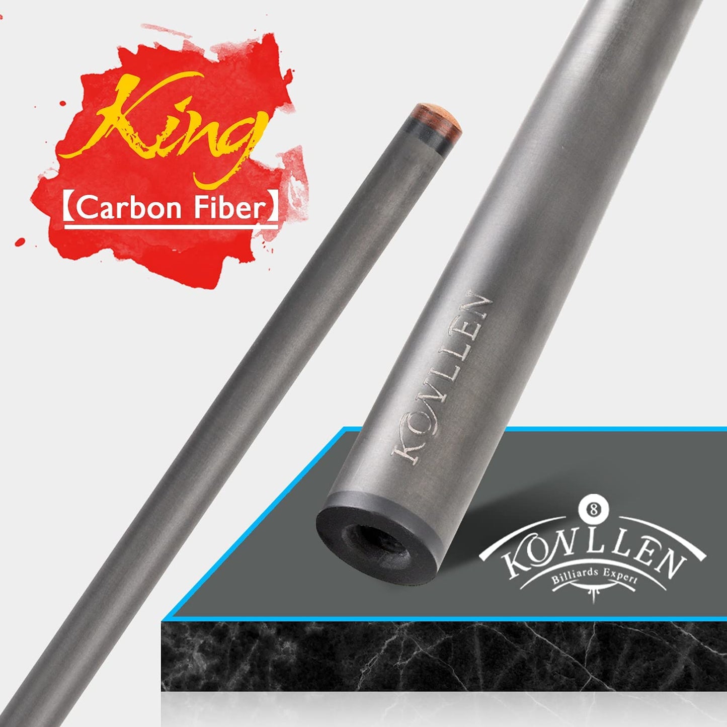 KONLLEN Carbon Fiber Pool Cue Stick Handmade Inlay Cue 12.5mm (Abalone Shell Inlay Ring, Carbon Technology Low Deflection Billiard Cue Stick, Ebony