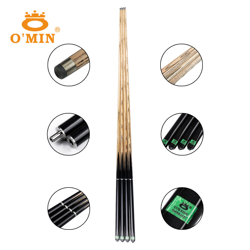 O'MIN Emerald 3/4 Snooker Cue Handmade 9.5mm Tip Case Top ebony Butt Extension Professional Billiard Snooker Cue High-end