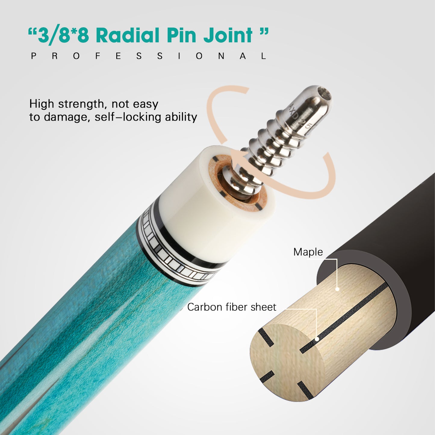 KONLLEN Carbon Fiber Pool Cue Technology Shaft 12.6mm Tip Embedded 4 Carbon Tubes Butt  Leather Grip 3/8*8 Radial Pin