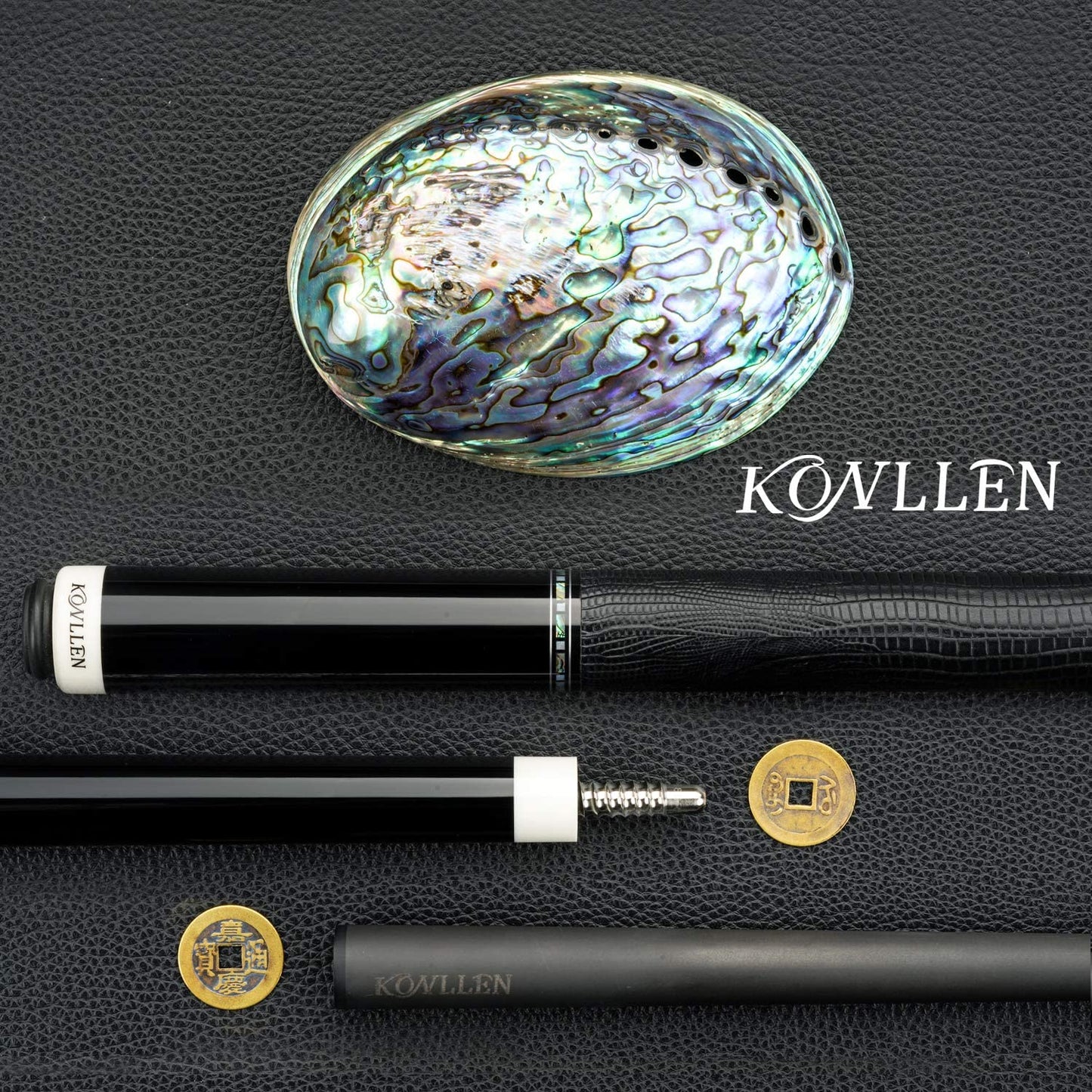 KONLLEN Carbon Fiber Pool Cue Stick Handmade Inlay Cue 12.5mm (Abalone Shell Inlay Ring, Carbon Technology Low Deflection Billiard Cue Stick, Ebony