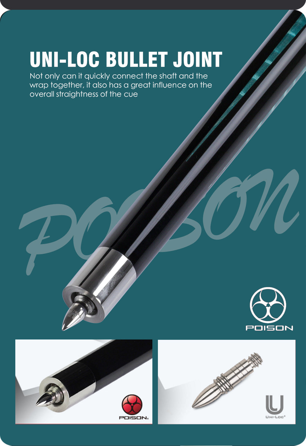 POISON AR3-6 Billiard Pool Cue C3 Shaft 13mm Tip UNI-LOC Bullet Joint with bag