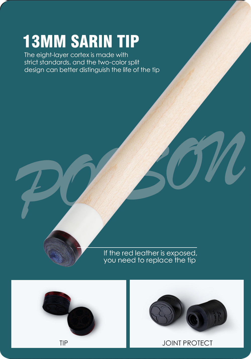 POISON AR3-6 Billiard Pool Cue C3 Shaft 13mm Tip UNI-LOC Bullet Joint with bag