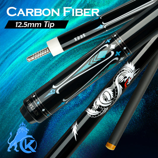 KONLLEN Carbon Fiber Pool Cue Stick Dragon Professional (Full Carbon Technology Low Deflection Billiard,12.5mm,147cm)