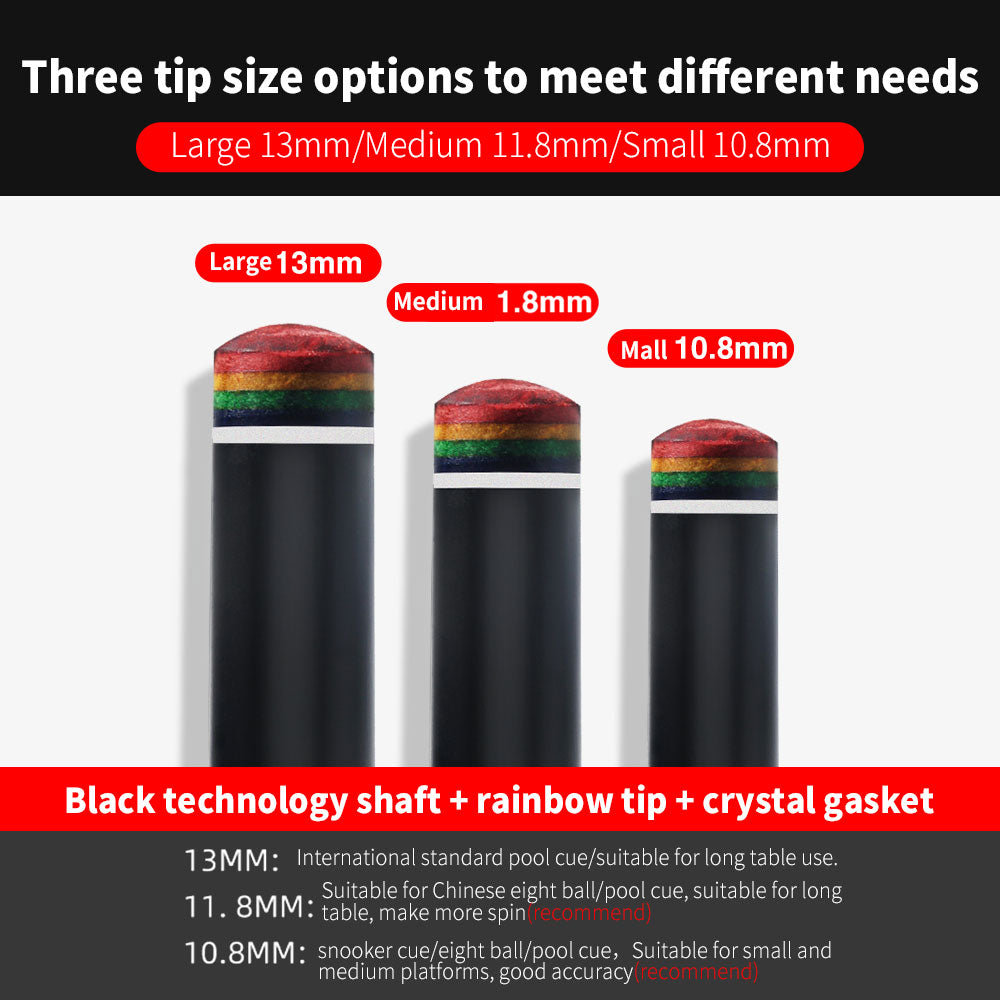 Poinos Black Technology Carbon Fiber Pool Cue 10.8/11.8/13mm Rainbow Tip