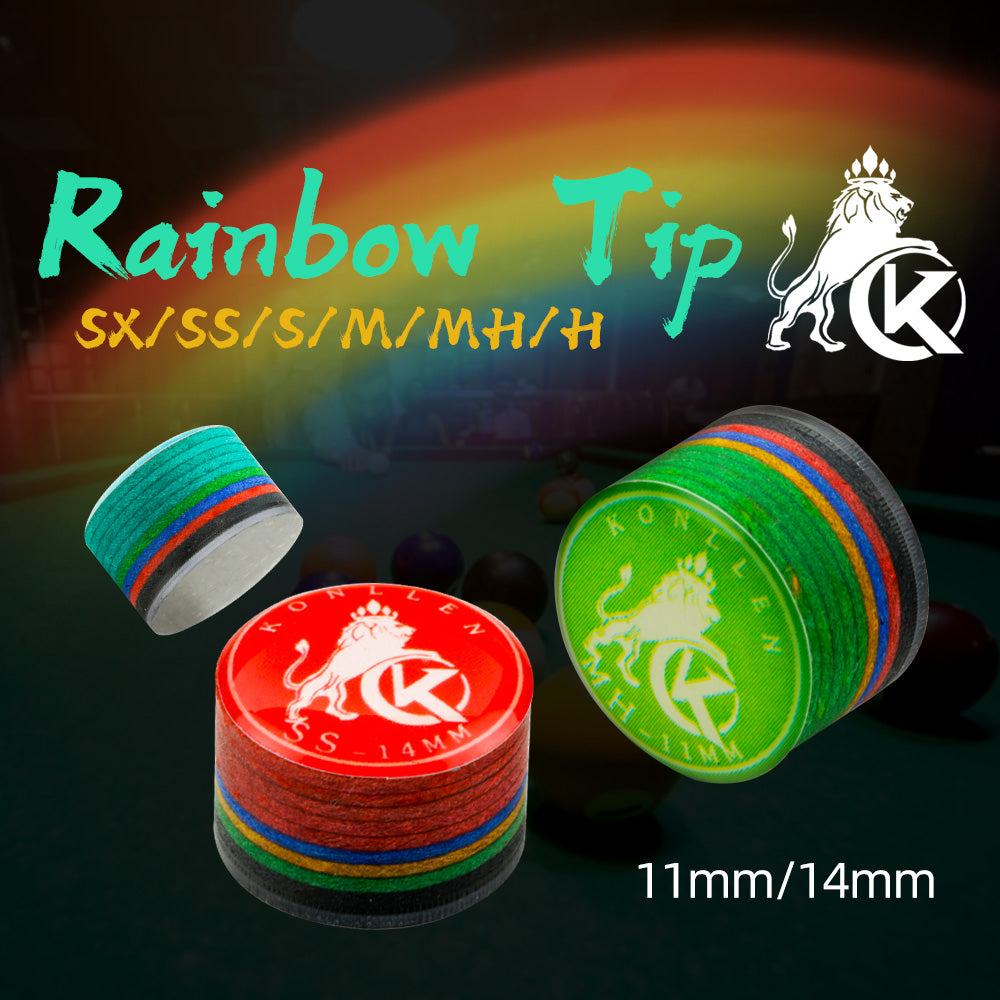 KONLLEN Rainbow Billiards Tip with Clear SX/SS/S/M/MH/H 11mm/14mm Pool Cue Tip 9 Layers Of Pigskin Cue Head Accessory 1 Piece