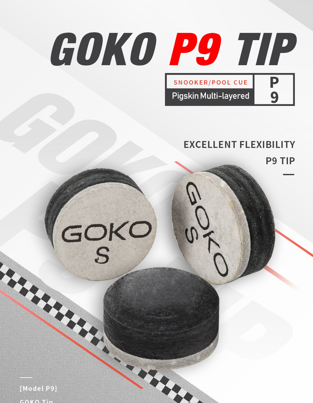 New GOKO P9  Pool Cue Tip Billiards Cue Tip 10mm 11mm 11.5mm 11.75mm 13mm Tip Billiard Accessories for Champion Pool Cues Tip