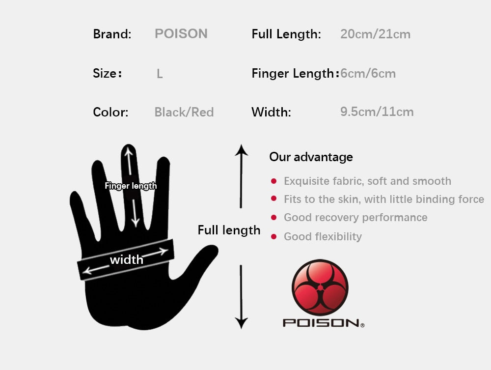 Original POISON Gloves Billiard Gloves One Piece Non-slip Lycra Fabric Pool Gloves Snooker Glove