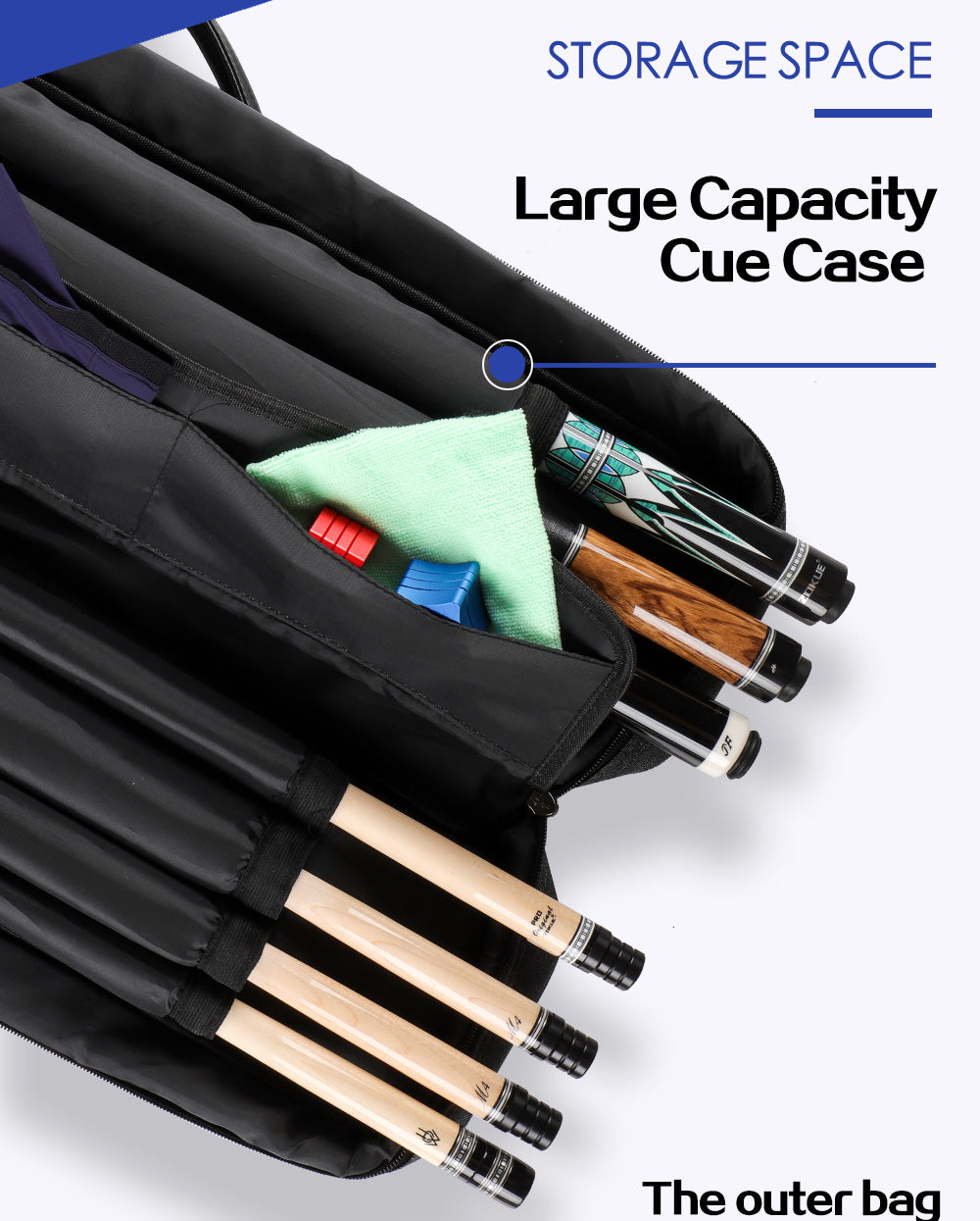 KONLLEN 7 Holes Cue Case 3 Butt 4 Shafts Carrying Large Capacity Pocket Oxford Canvas Bag Wear-resistant Case