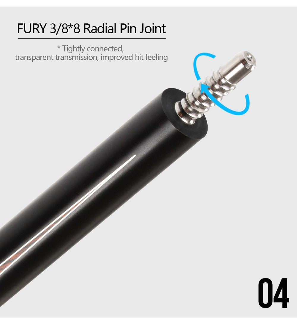 FURY CFP Billiard Black Technology Pool Cue 12.5mm/12.8mm SS Kamui Tip PAS Carbon Fiber Shaft Professional Billar Stick Kit