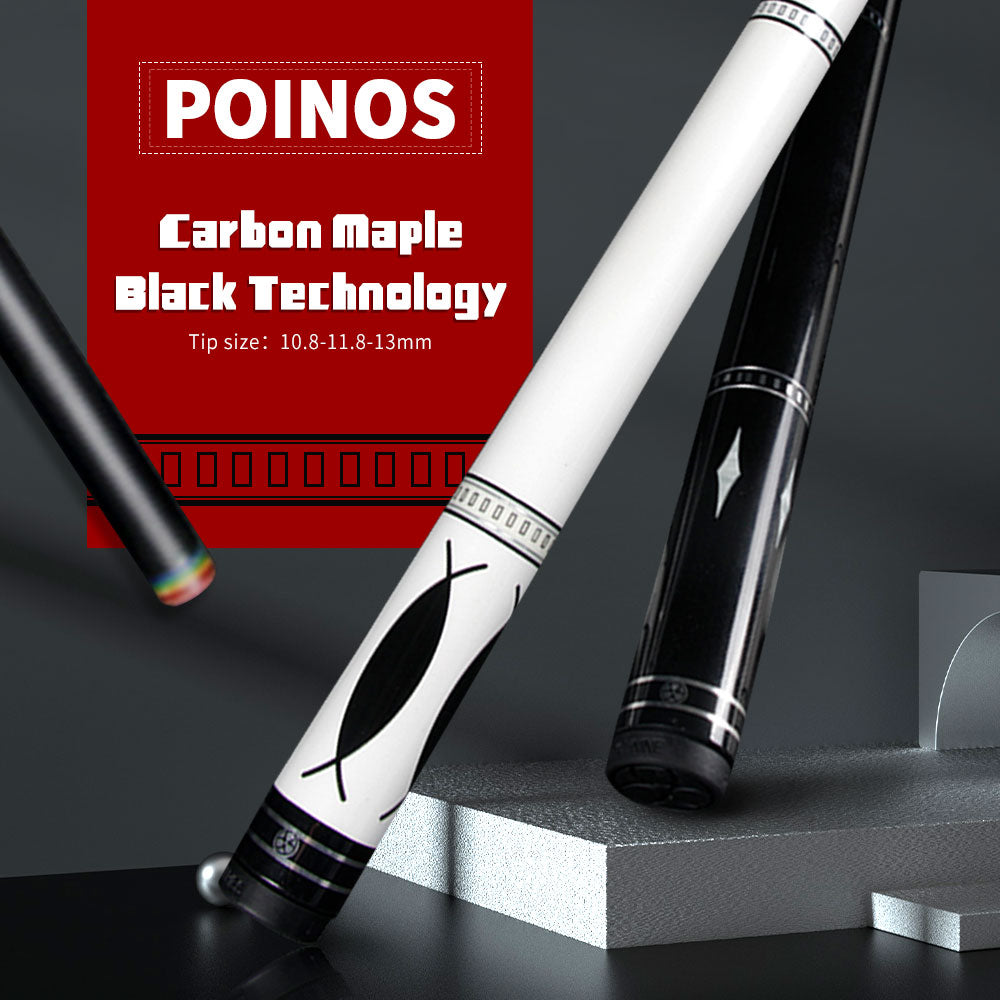 Poinos Black Technology Carbon Fiber Pool Cue 10.8/11.8/13mm Rainbow Tip