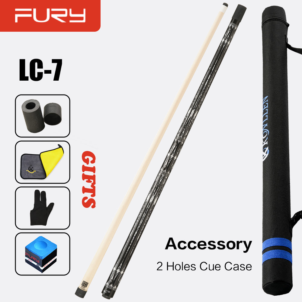 Fury LC Series Pool Cue Stick Kit Billiard Canadian Maple Shaft 12.5mm Tip Center Joint Radial Digital Engraving Bare Wrap Stick