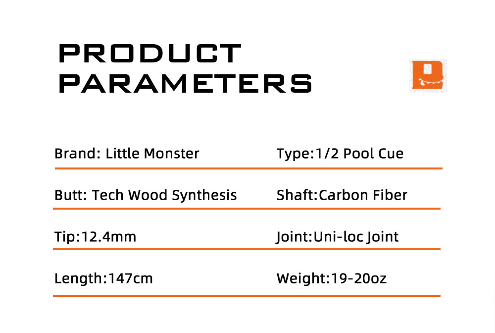 Little Monster Carbon Cue 12.4mm Tip 147cm Length Carbon Fiber Shaft 1/2 Split Cue Uniloc Joint Technology Butt Pool Cue Stick