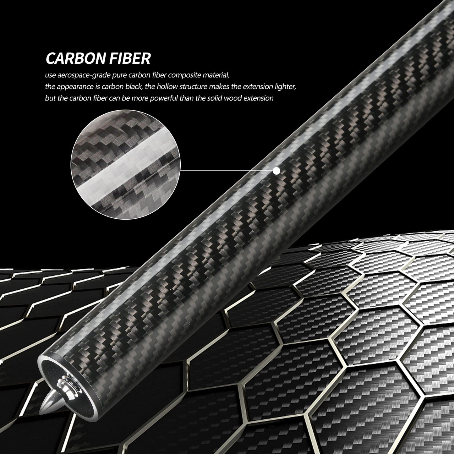 Pool Cue Extender 12 inch Carbon Fiber Billiards Cue Extension With Bumper For KONLLEN/MEZZ/PREDATOR/HOW