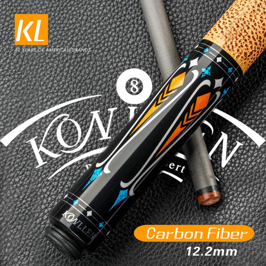 KONLLEN Carbon Fiber Pool Cue Stick Handmade Inlay Cue 12.5mm (Abalone Shell Inlay Ring, Carbon Technology Low Deflection Billiard Cue Stick, Ebony